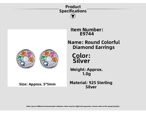 Macro shot of 925 sterling silver screw back stud earrings with colorful zircon stones