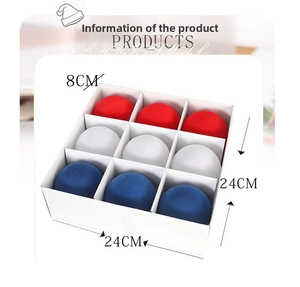 Detail of 8cm flocked Independence Day Christmas balls in red, blue and silver gray colors