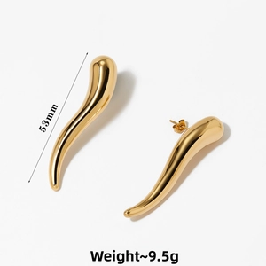 Polished gold chili-shaped drop earrings, 53mm length, 9.5g weight detail view