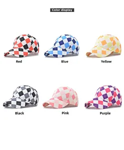 Color display of geometric diamond pattern cotton baseball caps in various colorways