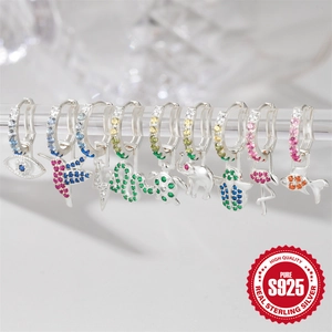 925 Silber Creolen Set mit 9 Tieranhängern und bunten funkelnden Zirkoniasteinen