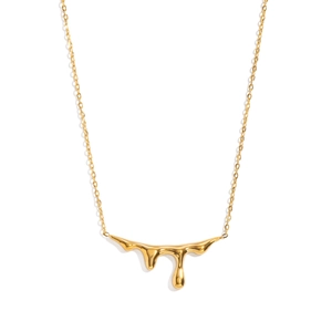 Minimalist 18K gold plated stainless steel necklace with fluid liquid metal drop pendant