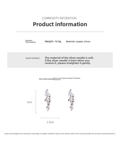 Detailed size specifications for irregular tassel earrings with zircon and silver pins