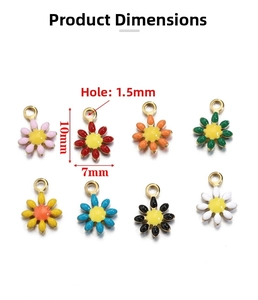 Détail de pendentifs marguerites colorés en acier inoxydable de 10x7mm avec trou de 1,5mm