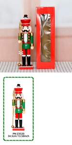 Detail of 35cm Nutcracker King ornament with red window gift box and product dimensions