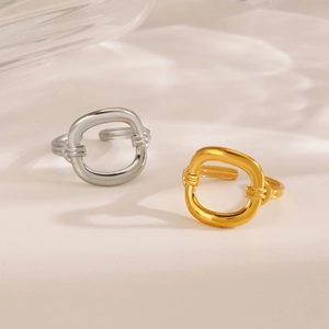 Minimalist geometric hollow square rings in gold and silver finish with striped texture