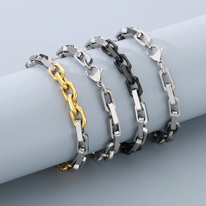 Men Stainless Steel Geometric Rectangular Link Chain Bracelet Industrial Punk Hip Hop Splice Color Jewelry Accessory