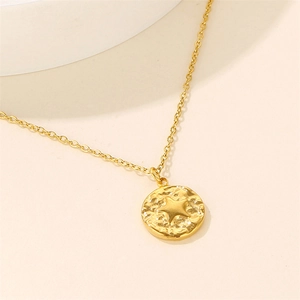 Chic 18K gold plated titanium steel necklace with a hammered star coin pendant