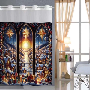 Detail of waterproof butterfly print shower curtain with durable metal grommets