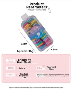 Detail view of colorful elastic hair bands for kids in a transparent storage box