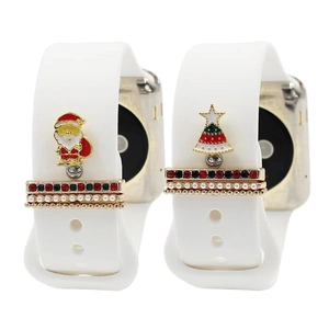 Detail of Christmas Santa and tree charms with pearls for silicone smartwatch bands