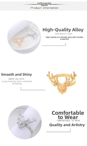 Detail of deer head napkin rings in gold and silver finish for Christmas table decor
