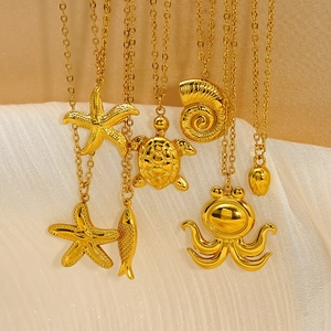 Ocean Sea Animal Pendant Necklace 18K Gold Plated Stainless Steel Starfish Turtle Octopus Shell Flower Jewelry For Women