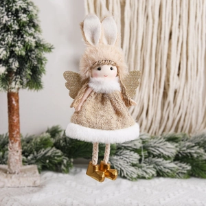 Exquisite angel Christmas tree pendant with golden wings and plush skirt decor