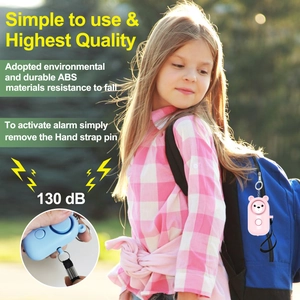 Detail showing high-decibel 130dB personal alarm being activated by pulling the pin