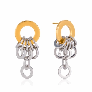 Boucles d'oreilles pendantes minimalistes en acier 18K bicolore or et argent