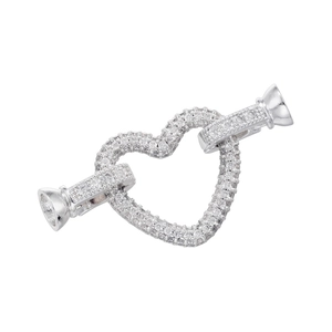 Macro shot of silver heart clasp with cubic zirconia pave for DIY jewelry making