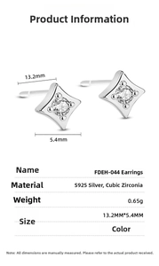 Detailed specs for S925 sterling silver star stud earrings with cubic zirconia