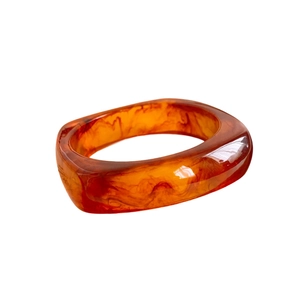 Minimalist resin geometric square bracelet with amber marble texture in caramel tone