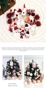Detailed view of red and white knitted Christmas ornaments set for tree decoration