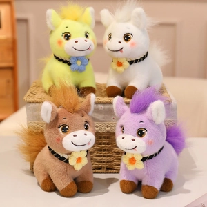 Cute Plush Pony Toy Soft Stuffed Horse Animal Doll With Flower Collar Decorative Cartoon Home Decor Ornament For Kids Girls