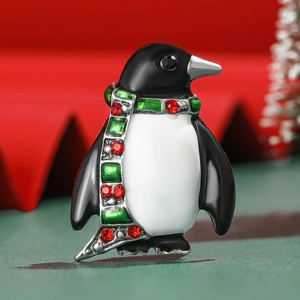 Cute Cartoon Penguin Brooch Pin Alloy Enamel Rhinestone Animal Jewelry For Christmas Holiday Party Gift For Women Girls