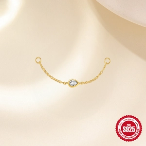Boucles d'oreilles en argent S925 avec zircon marquise et chaîne délicate dorée