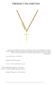 Detailed view of S925 silver cross pendant necklace with 18k gold plating specifications
