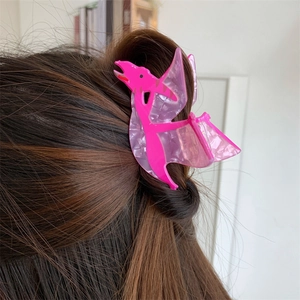 Cute pink dinosaur acrylic hair claw clip with marble texture for girls and women