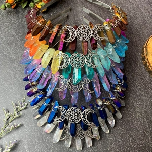 Bohemian crystal crown headbands with moon and mandala charms in multiple colors