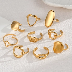 Stainless Steel Rings Gold Plated Adjustable Open Irregular Geometric Minimalist Fashion Jewelry For Women
