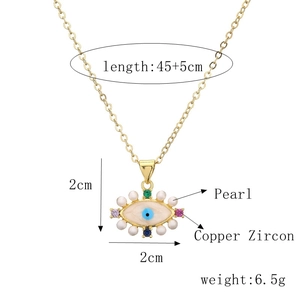 Collier pendentif œil maléfique doré avec zircons colorés et perles, dimensions 2cm incluses