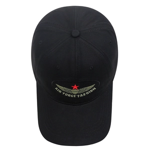 Black cotton baseball cap featuring Air Force wings embroidery and star patch