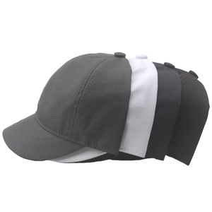 Close-up of quick-dry baseball caps in grey white and black with honeycomb texture mesh