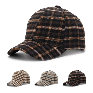 Retro Plaid Baseball Cap Woolen Texture Thick Autumn Winter Adjustable Buckle Casual Peaked Hat For Men Women