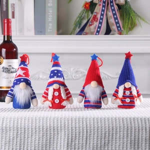 Set of 4 patriotic Independence Day gnome ornaments in red white and blue knitted fabric
