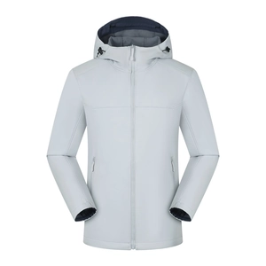 Hooded Softshell Jacket Windproof Polyester Spandex Full Zip Outdoor Hiking Casual Coat For Men Women