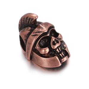 Close-up of bronze-plated skull knight bead with Spartan helmet for DIY jewelry