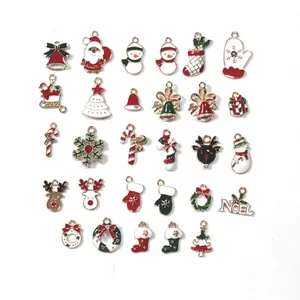 Christmas Charms Alloy Enamel Pendants For DIY Jewelry Making Accessories Santa Snowman Reindeer Tree Bell Festival Decor