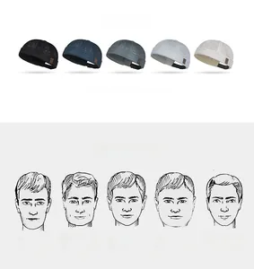 Detailed view of mesh miki hats in multiple colors with leather logo and face shape guide