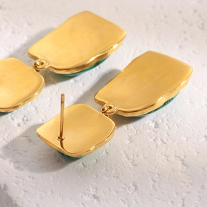 Boucles d'oreilles vintage en acier inoxydable doré 18K avec pierre de malachite