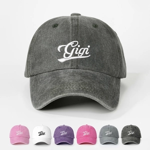 Gigi Embroidery Washed Cotton Baseball Cap Vintage Adjustable Curved Brim Retro Sun Hat For Women And Men