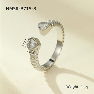 Silver snake open ring with double heart-shaped zircons weighing 3.3g NMSR-B715-8