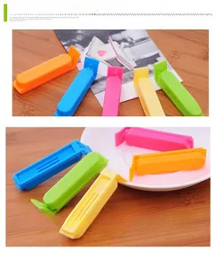 Close-up of 7cm multi-colored plastic sealing clips for food bag freshness and moisture proofing