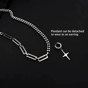 Hypoallergenic star pendant necklace and earring set with versatile cuban chain