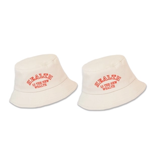 Chapeau bob enfant en toile crème avec broderie rouge Health Is The New Wealth