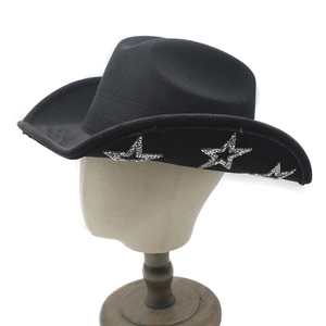 Chapeau de cowboy noir en feutre de laine avec étoiles argentées à paillettes brillantes