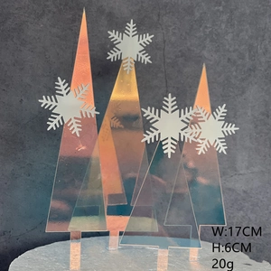 Acrylic Christmas tree cake topper set with snowflakes, perfect for holiday party dessert decor.