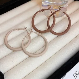 Matte Geometric Hollow Hoop Earrings With Silver Earring Post Retro Minimalist Large Round Fashion Jewelry For Women