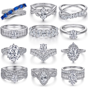 925 silver ring collection featuring oval zircon and blue gemstones in 12 assorted styles